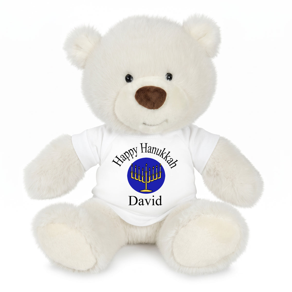 Personalized Hanukkah Teddy Bear - 10 Inch White Nuzzles Bear - white/Royal Blue
