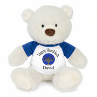 Personalized Hanukkah Teddy Bear - 10 Inch White Nuzzles Bear - Royal Blue/Royal Blue