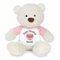 Personalized Hanukkah Teddy Bear - 10 Inch White Nuzzles Bear - Pink/Pink