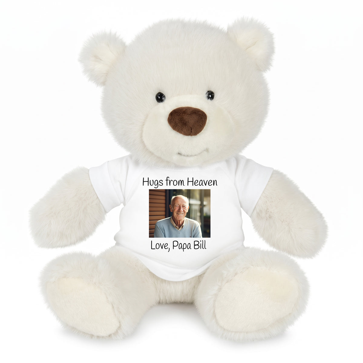 Personalized Memorial Teddy Bear - 10 Inch White Nuzzles Bear - White