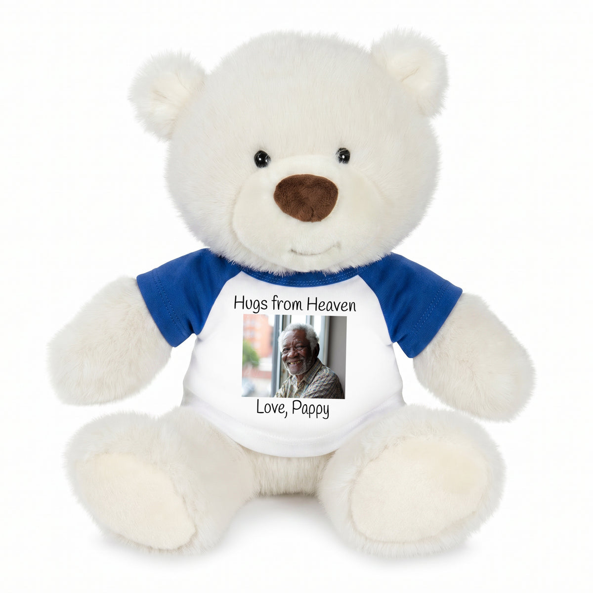 Personalized Memorial Teddy Bear - 10 Inch White Nuzzles Bear - Royal Blue