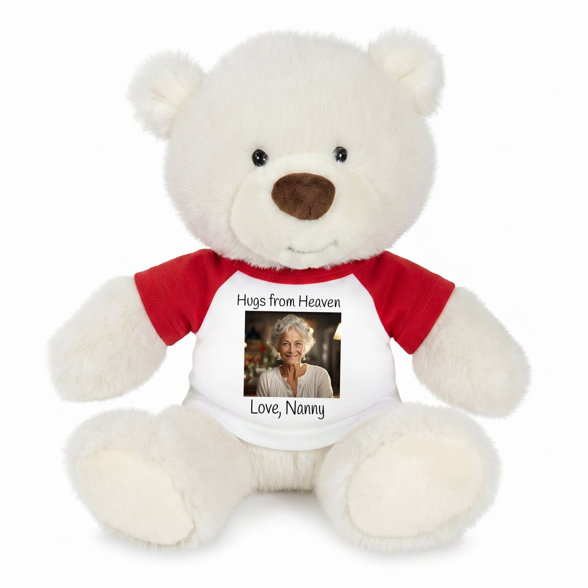 Personalized Memorial Teddy Bear - 10 Inch White Nuzzles Bear - Red