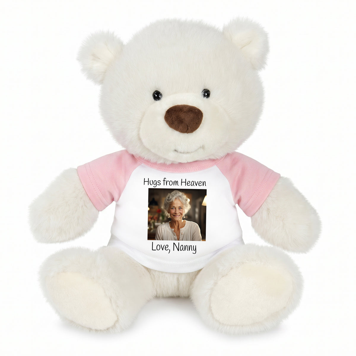 Personalized Memorial Teddy Bear - 10 Inch White Nuzzles Bear - Pink
