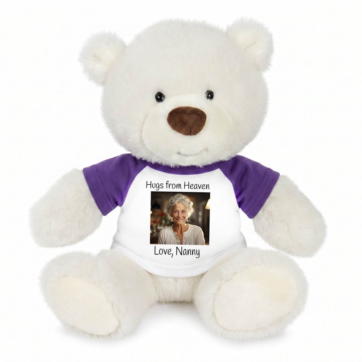 Personalized Memorial Teddy Bear - 10 Inch White Nuzzles Bear - Purple