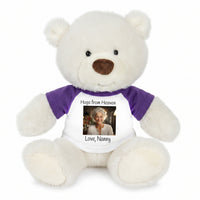 Personalized Memorial Teddy Bear - 10 Inch White Nuzzles Bear - Purple