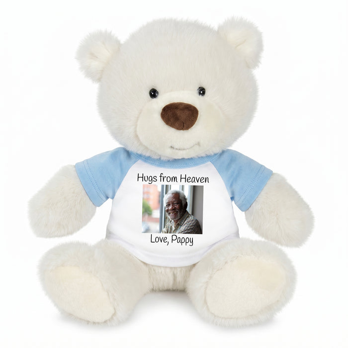 Personalized Memorial Teddy Bear - 10 Inch White Nuzzles Bear - Light Blue