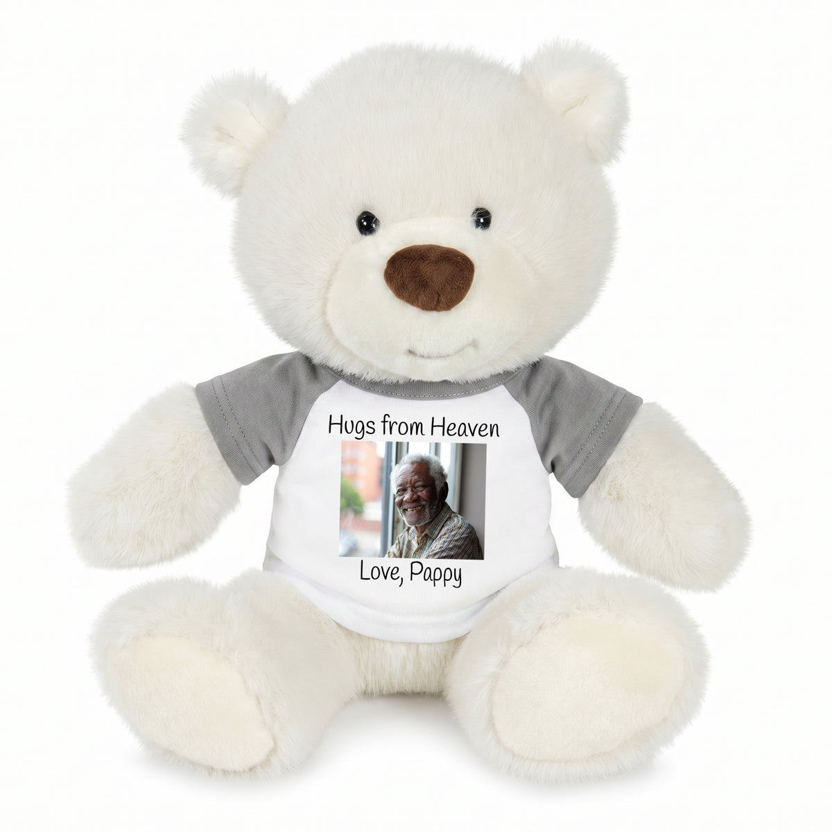 Personalized Memorial Teddy Bear - 10 Inch White Nuzzles Bear - Grey