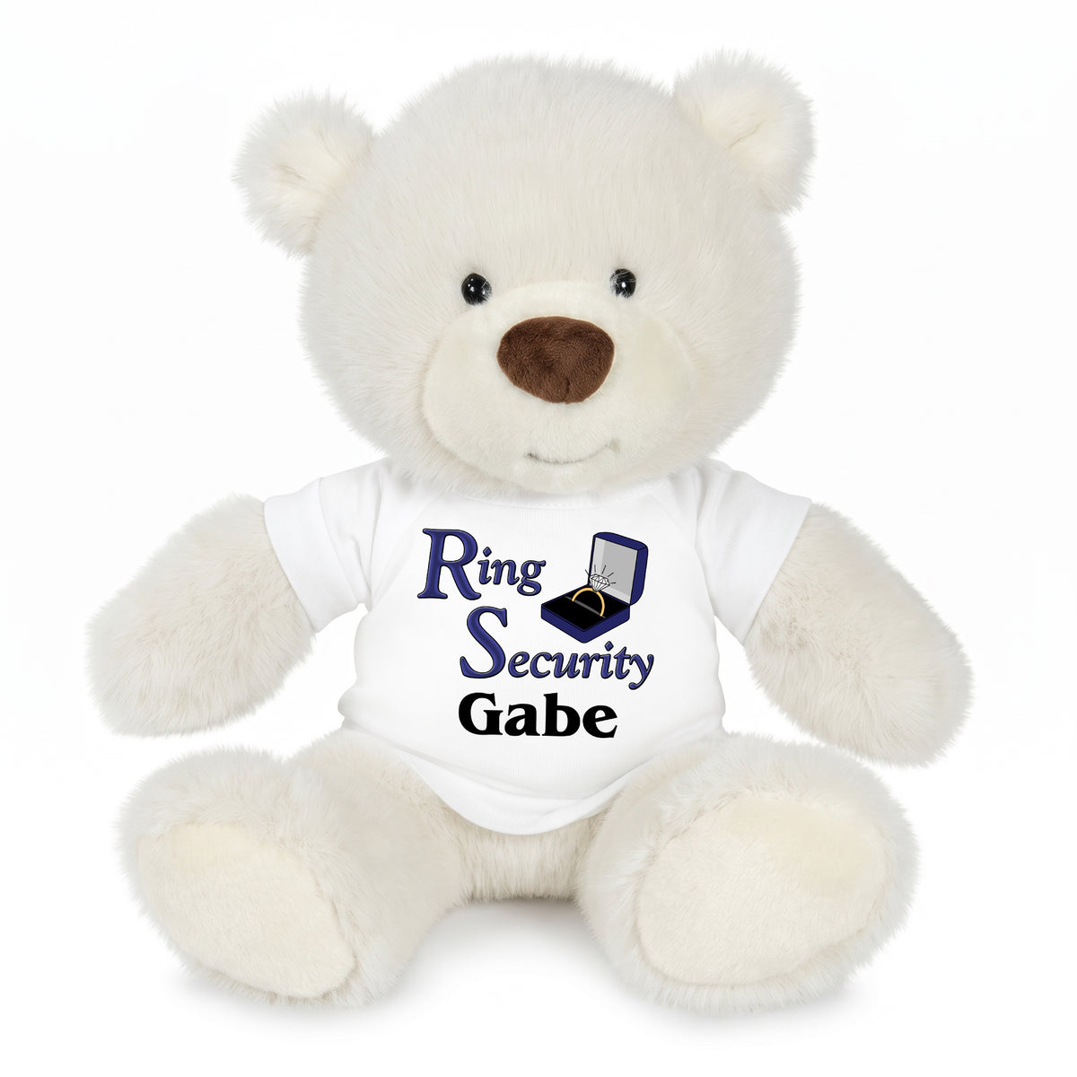 Personalized Ring Security Teddy Bear - 10 Inch White Nuzzles Bear