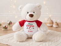 Personalized Christmas Teddy Bear - 10 Inch White Nuzzles Bear - Custom Gift