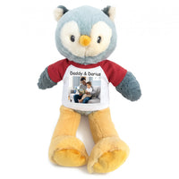 Personalized Stuffed Owl - 12 Inch Ollie Owl with Photo & Text - Red Shirt