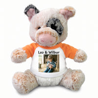 Personalized Stuffed Pig - 11 inch Plush Percy Pig - Orange Sleeves, Print on Front Only