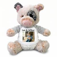 Personalized Stuffed Pig - 11 inch Plush Percy Pig - Grey Sleeves, Print on Front Only