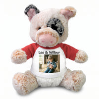 Personalized Stuffed Pig - 11 inch Plush Percy Pig - Red Sleeves, Print on Front Only