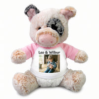 Personalized Stuffed Pig - 11 inch Plush Percy Pig - Pink Sleeves, Print on Front Only