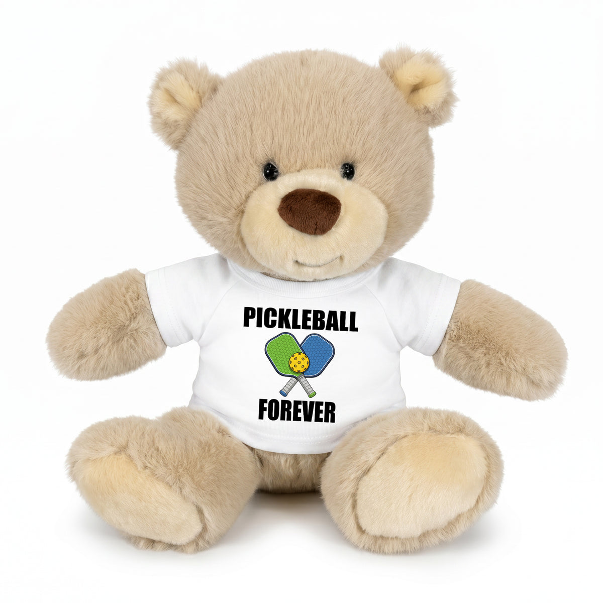 Pickleball Teddy Bear - Personalized 10" Tan Nuzzles Bear, Paddle Design - white shirt