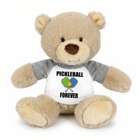Pickleball Teddy Bear - Personalized 10" Tan Nuzzles Bear, Paddle Design - grey sleeves