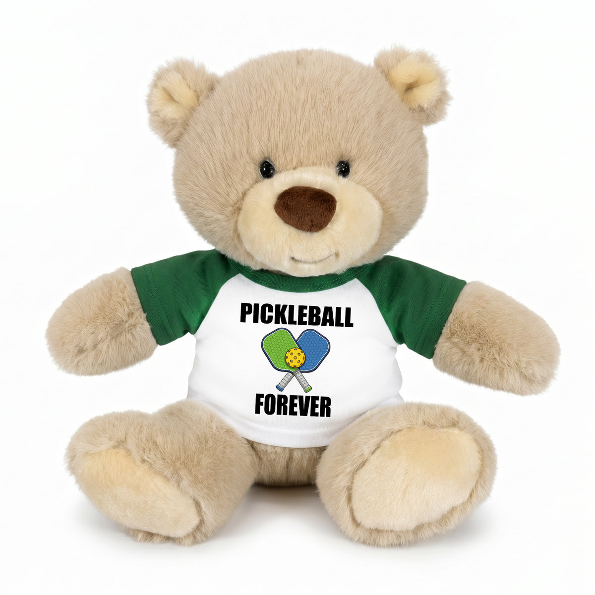 Pickleball Teddy Bear - Personalized 10" Tan Nuzzles Bear, Paddle Design - green sleeves