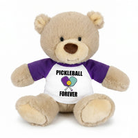 Pickleball Teddy Bear - Personalized 10" Tan Nuzzles Bear, Paddle Design - purple sleeves