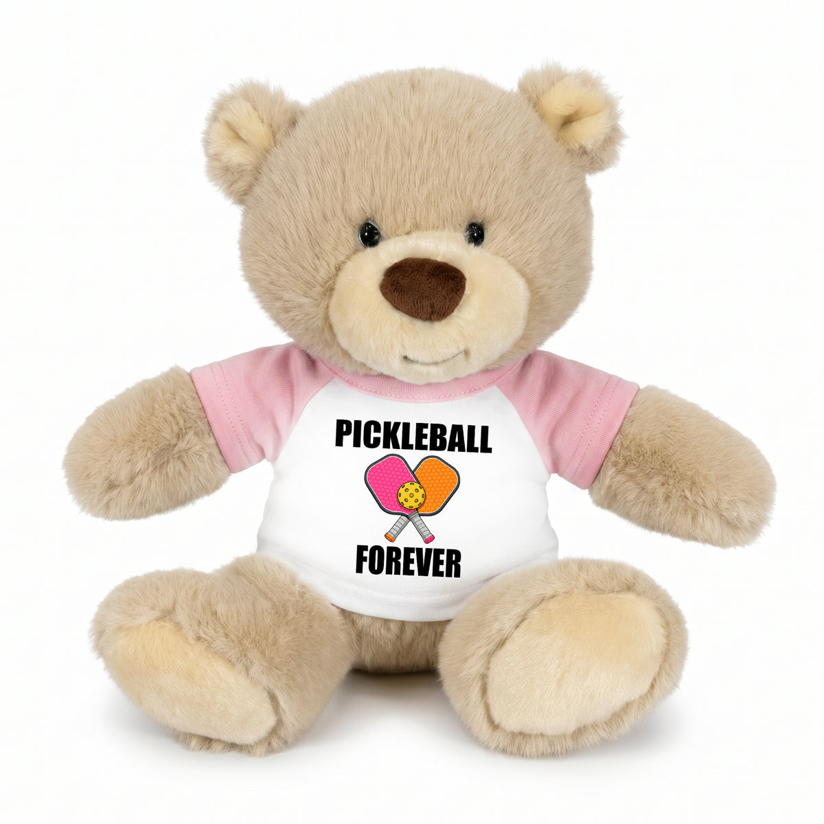 Pickleball Teddy Bear - Personalized 10" Tan Nuzzles Bear, Paddle Design - pink sleeves