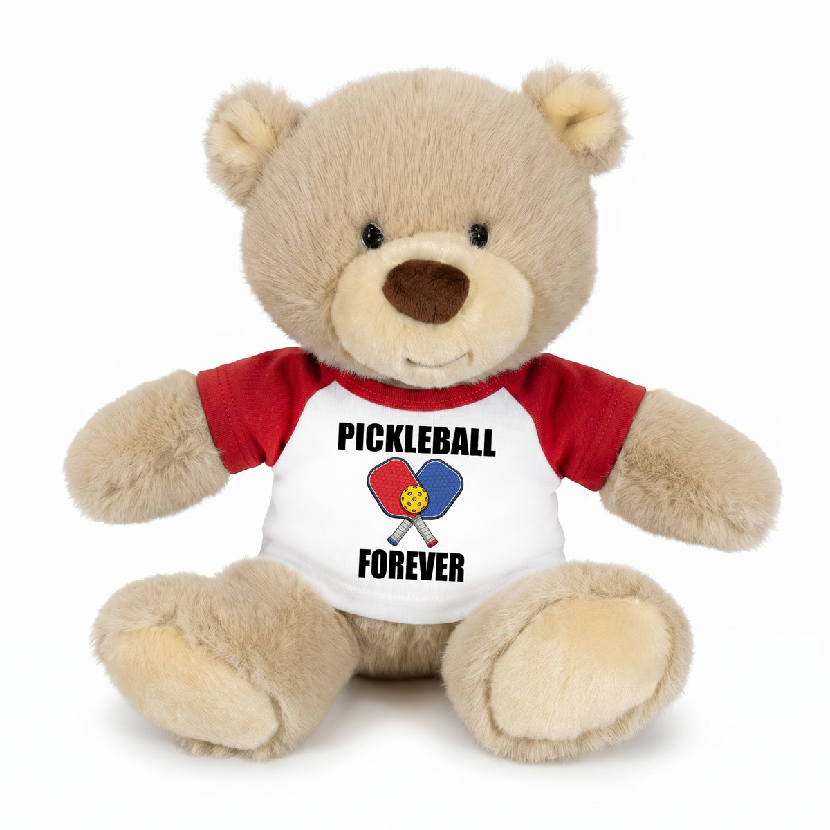 Pickleball Teddy Bear - Personalized 10" Tan Nuzzles Bear, Paddle Design - red sleeves