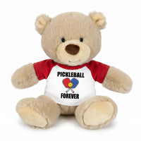 Pickleball Teddy Bear - Personalized 10" Tan Nuzzles Bear, Paddle Design - red sleeves