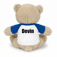 Back of Pickleball Teddy Bear - Personalized 10" Tan Nuzzles Bear, Paddle Design