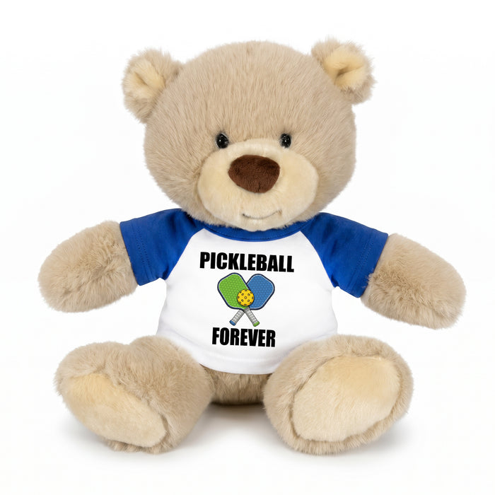 Pickleball Teddy Bear - Personalized 10" Tan Nuzzles Bear, Paddle Design - royal blue sleeves