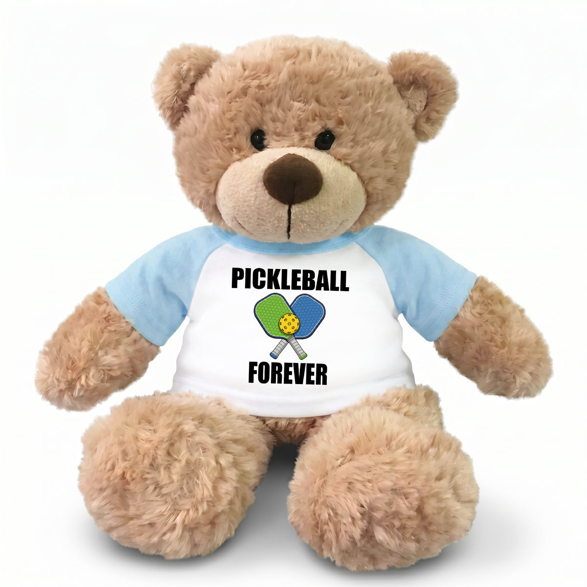Pickleball Teddy Bear - Personalized 13" Bonny Bear, Paddle Design - light blue sleeves
