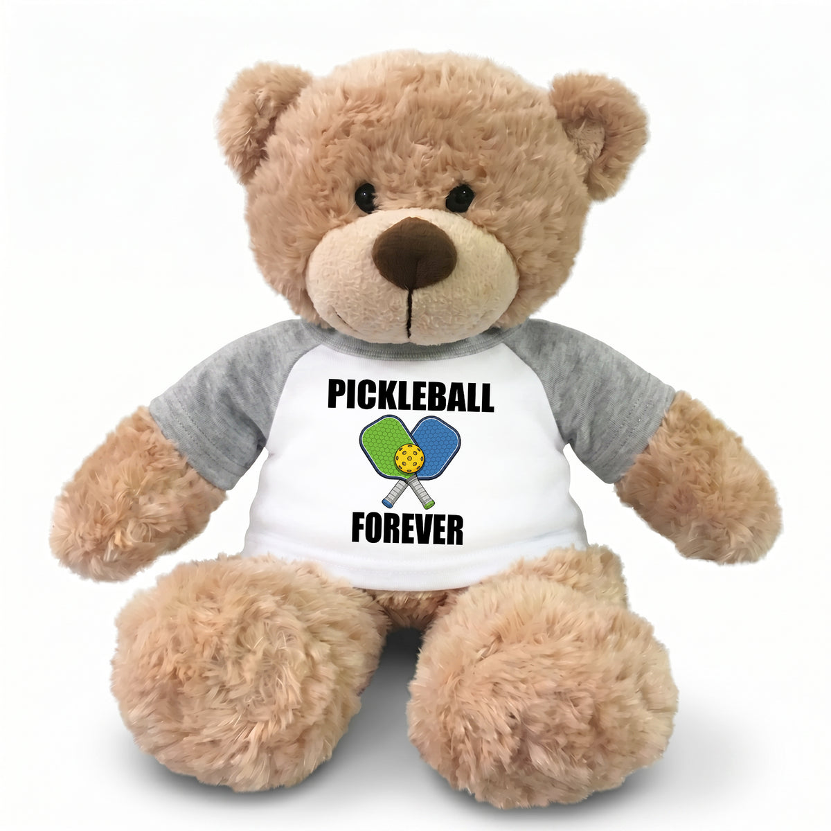 Pickleball Teddy Bear - Personalized 13" Bonny Bear, Paddle Design - grey sleeves