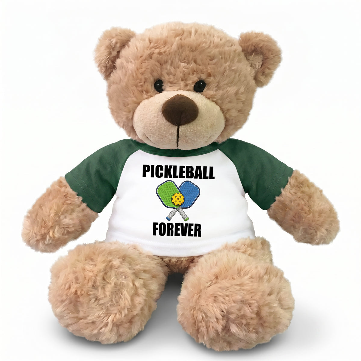 Pickleball Teddy Bear - Personalized 13" Bonny Bear, Paddle Design - green sleeves