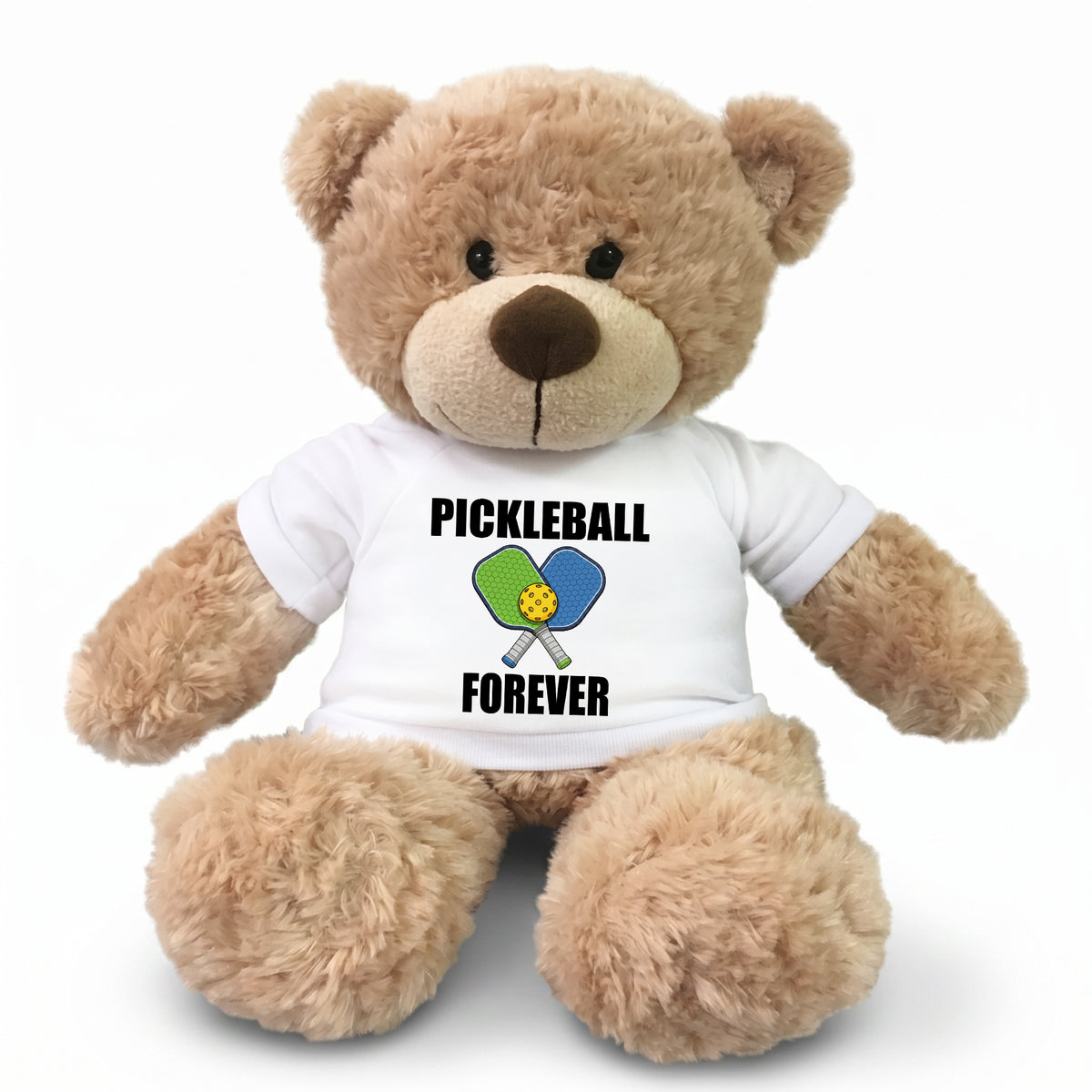 Pickleball Teddy Bear - Personalized 13" Bonny Bear, Paddle Design - white shirt