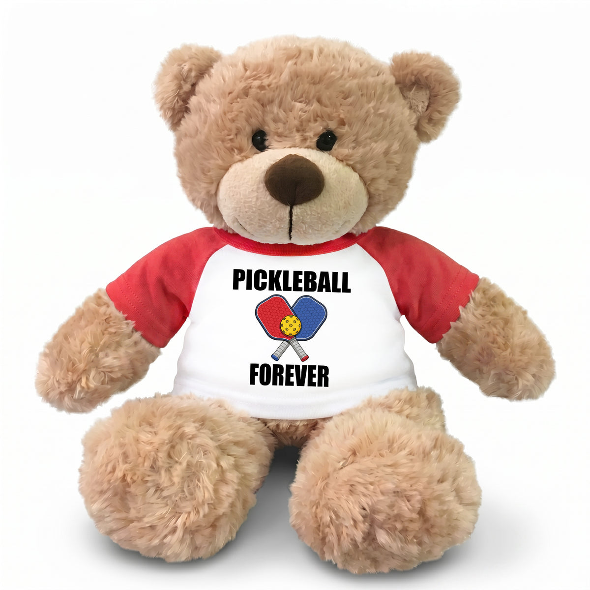 Pickleball Teddy Bear - Personalized 13" Bonny Bear, Paddle Design - red sleeves