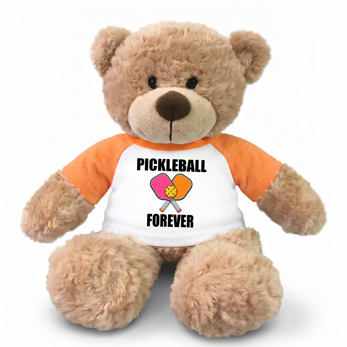 Pickleball Teddy Bear - Personalized 13" Bonny Bear, Paddle Design - orange sleeves