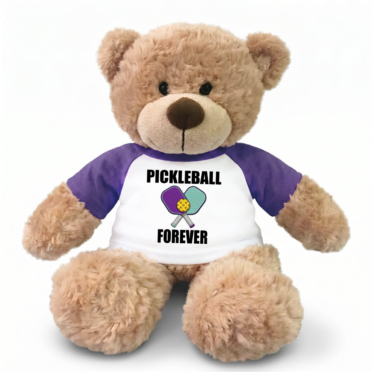 Pickleball Teddy Bear - Personalized 13" Bonny Bear, Paddle Design - purple sleeves