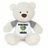 Pickleball Teddy Bear - Personalized 10" Creamy White Nuzzles Bear, Paddle Design - grey sleeves