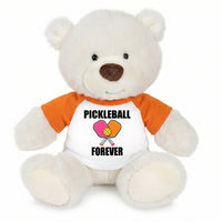 Pickleball Teddy Bear - Personalized 10" Creamy White Nuzzles Bear, Paddle Design - orange sleeves