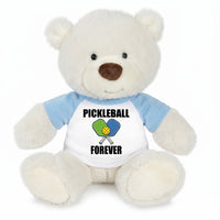 Pickleball Teddy Bear - Personalized 10" Creamy White Nuzzles Bear, Paddle Design - light blue sleeves