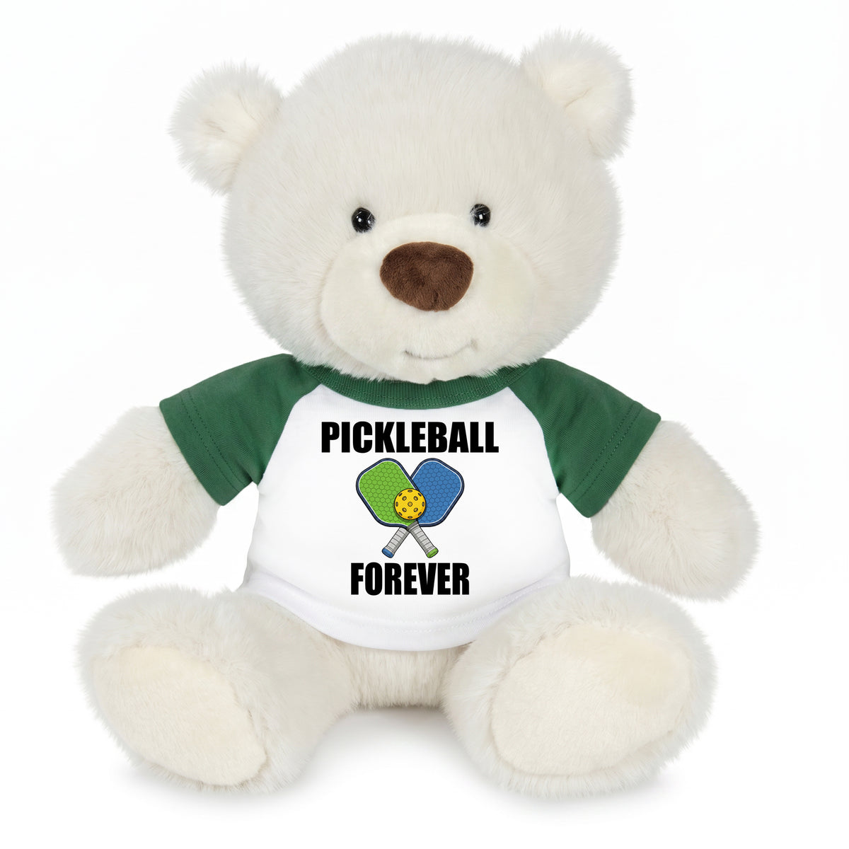 Pickleball Teddy Bear - Personalized 10" Creamy White Nuzzles Bear, Paddle Design - green sleeves