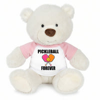 Pickleball Teddy Bear - Personalized 10" Creamy White Nuzzles Bear, Paddle Design - pink sleeves