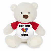 Pickleball Teddy Bear - Personalized 10" Creamy White Nuzzles Bear, Paddle Design - red sleeves