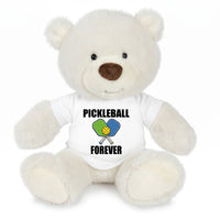 Pickleball Teddy Bear - Personalized 10" Creamy White Nuzzles Bear, Paddle Design - white shirt