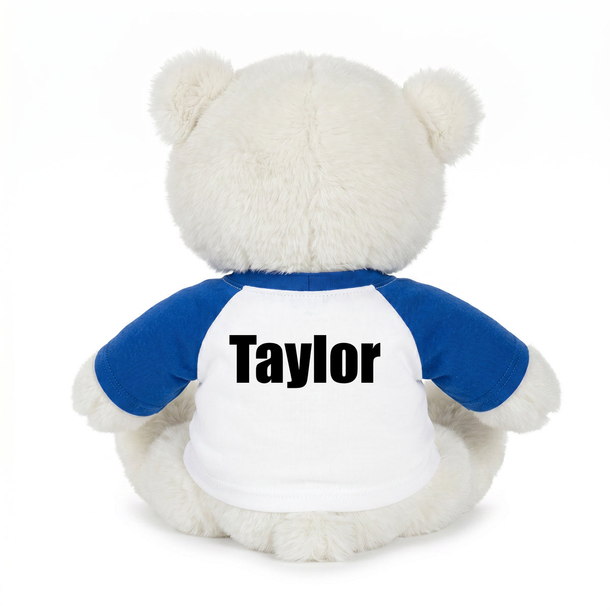Back of Pickleball Teddy Bear - Personalized 10" Creamy White Nuzzles Bear, Paddle Design 
