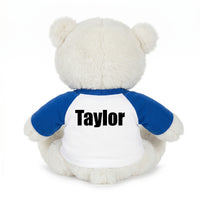 Back of Pickleball Teddy Bear - Personalized 10" Creamy White Nuzzles Bear, Paddle Design 