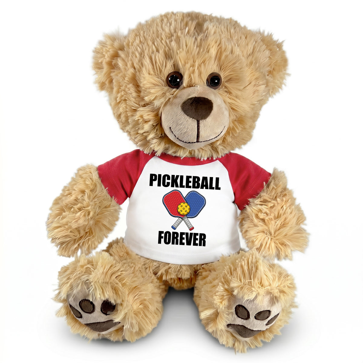 Pickleball Teddy Bear - Personalized 14" Honey Bear, Paddle Design - red sleeves