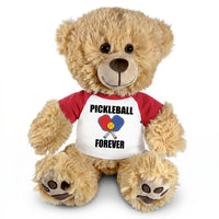 Pickleball Teddy Bear - Personalized 14" Honey Bear, Paddle Design - red sleeves