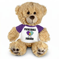 Pickleball Teddy Bear - Personalized 14" Honey Bear, Paddle Design - purple sleeves