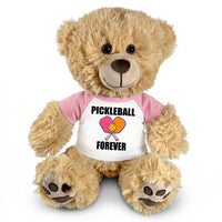 Pickleball Teddy Bear - Personalized 14" Honey Bear, Paddle Design - pink sleeves