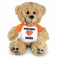 Pickleball Teddy Bear - Personalized 14" Honey Bear, Paddle Design - orange sleeves
