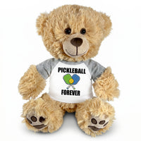 Pickleball Teddy Bear - Personalized 14" Honey Bear, Paddle Design - grey sleeves
