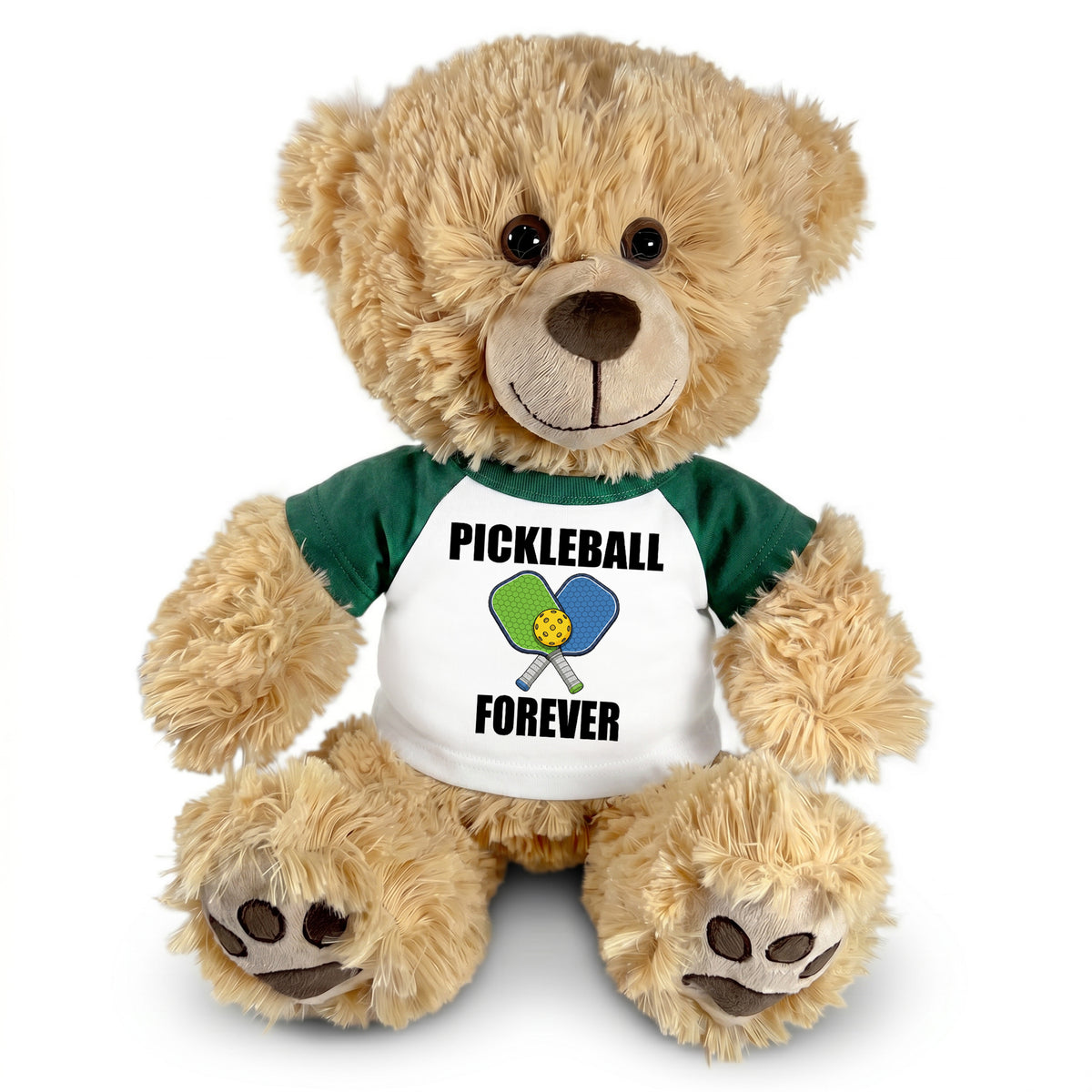 Pickleball Teddy Bear - Personalized 14" Honey Bear, Paddle Design - Green sleeves
